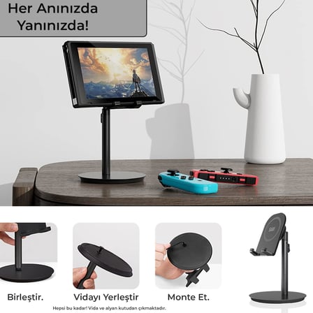 Saiji S1-II Masa için Cep Telefonu & Tablet Standı, Ayarlanabilir Yükseklik Açısı, iPhone, iPad, Samsung vb. Tüm 4''-11''Ekranlar için Uyumludur. Siyah