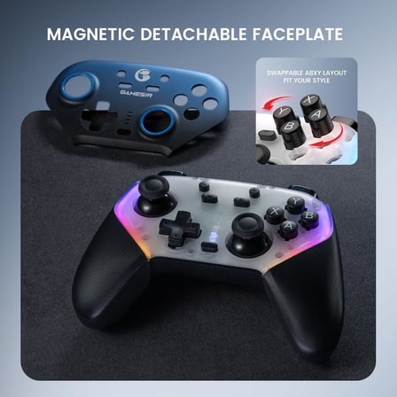 Super Nova Wireless Gaming Controller for PC/Switch/iOS/Android, Hall Effect Stick & Trigger, Rubberized Grips, RGB Lighting, Swappable ABXY, Detachable Faceplate, 1000mAh with Charging Dock