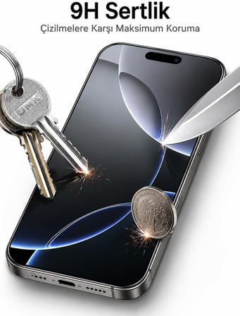 IPhone 17 Pro Max Uyumlu 9H Sertlik Kırılmaz Cam Ekran Koruyucu