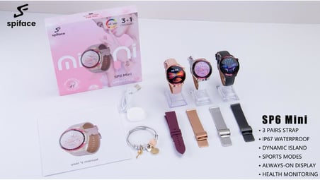 SP6 Mini Akıllı Saat, Süper AMOLED Ekran, 3 Kordon, IP67 Su Geçirmez, Pembe BBSP6WATCHPINK