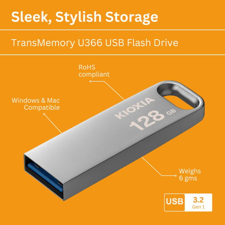TransMemory U366 128GB USB Bellek – USB 3.2 Gen 1, Metal