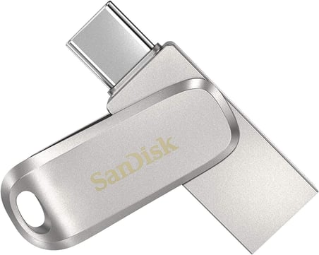 Ultra Dual Drive Luxe USB Type-C Drive Akıllı Telefon Depolama Alanı 512 GB (Taşınabilir Depolama, USB 3.1 Gen 1, Dönen Tasarım, 150 MB/s Okuma, USB Sürücü, Otomatik Yedekleme), Gümüş