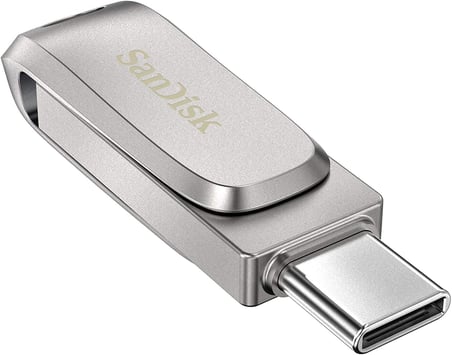 Ultra Dual Drive Luxe USB Type-C Drive Akıllı Telefon Depolama Alanı 512 GB (Taşınabilir Depolama, USB 3.1 Gen 1, Dönen Tasarım, 150 MB/s Okuma, USB Sürücü, Otomatik Yedekleme), Gümüş