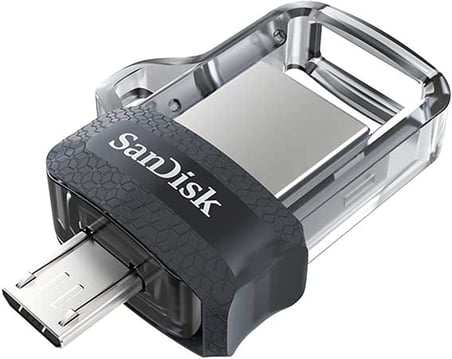 256GB Ultra Çift Sürücü m3.0 USB 3.0 Flash Sürücü, Tersinir Mikro USB ve USB Type-A Konnektörleri ile, Android Akıllı Telefonlar, Tabletler ve Bilgisayarlar için, Siyah-Gümüş-Şeffaf