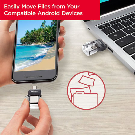 256GB Ultra Çift Sürücü m3.0 USB 3.0 Flash Sürücü, Tersinir Mikro USB ve USB Type-A Konnektörleri ile, Android Akıllı Telefonlar, Tabletler ve Bilgisayarlar için, Siyah-Gümüş-Şeffaf