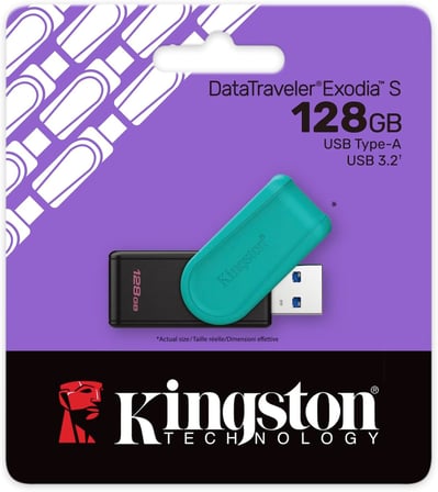 DataTraveler Exodia S USB Bellek - 128GB - USB 3.2 Gen 1 - USB Tip A - Siyah/Turkuaz