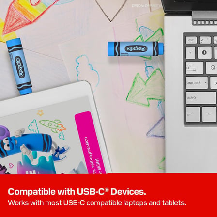 128GB Crayola USB-C Flash Sürücü, Gök Mavisi - 300MB/s'ye kadar Okuma hızı, USB 3.2 Gen 1, USB Type-C - Pastel Boya Şekilli Sürücü - SDCZIC-128G-G46B