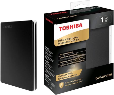 Canvio Slim 2.5" 1TB USB 3.2 Gen-1 Siyah (HDTD310EK3DA) Taşınabilir Harici Sabit Disk