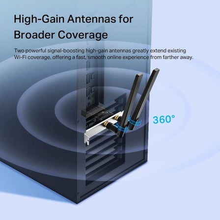 Archer TX55E, AX3000 Mbps, İki Anten, Özel Soğutucu, 1024-QAM, Ultra Düşük Gecikme, Intel Wi-Fi 6 Yonga Seti, Windows 10/11'i Destekler, İkisi Bir Arada Wi-Fi 6&Bluetooth 5.3 PCIe Ağ Kart