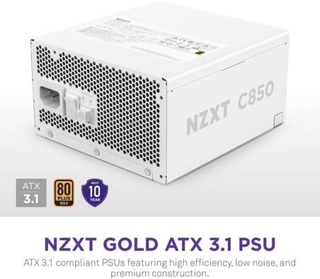 C850 Gold ATX 3.1 - Tam Modüler Düşük Gürültülü PC Oyun Güç Kaynağı - 850 Watt - 80 Plus Altın - 12V-2x6 Konnektör - Sıfır Fan Modu -% 100 Japon Kondansatörler - Beyaz
