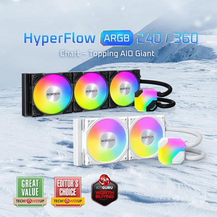 HyperFlow ARGB 360mm-AIO CPU Sıvı Soğutucu-Intel LGA 1700/1200/15X/2066, AMD AM3/AM4/AM5 Soketler için-Geliştirilmiş 3100 RPM Su Pompası Tasarımı-3x 120 mm Yüksek Performanslı PWM 4 Pin