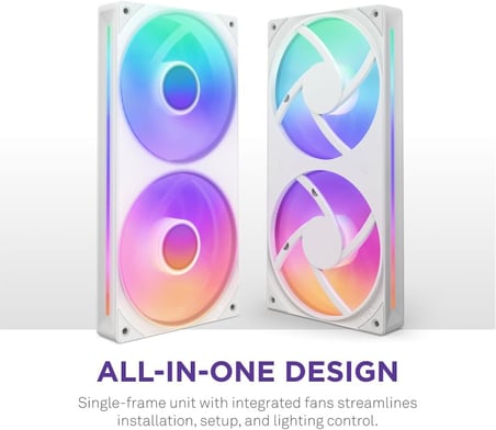 F240 RGB Core Tek Çerçeve Fan Ünitesi, 240mm, 2x 120mm RGB Fan Dahil, Hız ve Aydınlatma Kontrolü, Yüksek Statik Basınç ve Hava Akışı, 8 aRGB LED, Beyaz