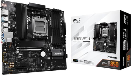 B850M Pro-A mATX Anakart, AMD AM5 Ryzen 9000 & 8000, DDR5, 3x M.2 SSD, 4k 120Hz, AMD Expo