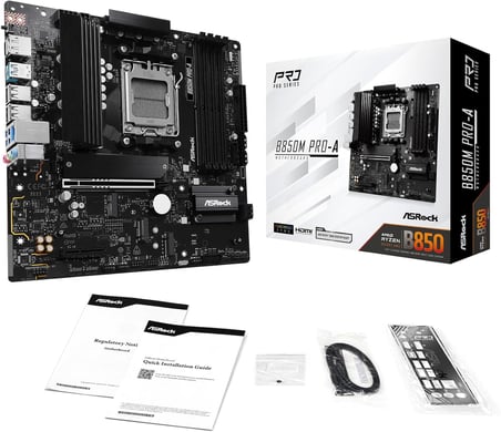 B850M Pro-A mATX Anakart, AMD AM5 Ryzen 9000 & 8000, DDR5, 3x M.2 SSD, 4k 120Hz, AMD Expo