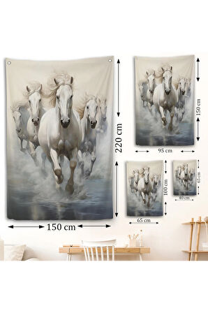 Suda Koşan Beyaz Atlar Duvar Örtüsü-8000
