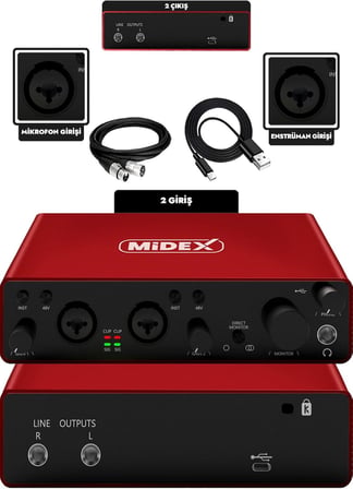 GLX-800RD Üst Segment Usb Stüdyo Ses Kartı 2 Giriş 2 Çıkış 24bit/192kHz