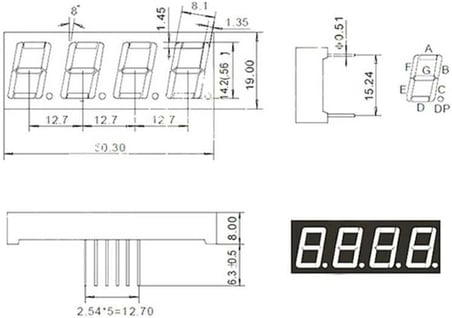 7 Segment Display - 4 Bits - Ortak Katot - 0.56 inç