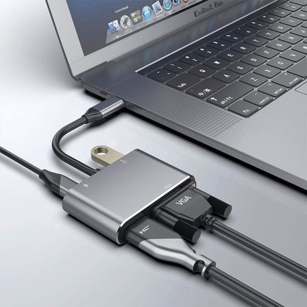 8053 4İN1 USB C HDMI VGA adaptörü, USB C hub, 4K HDMI, 1080P VGA, USB 3.0, USB C PD şarj, Bütün Marka Modellere Uyumlu