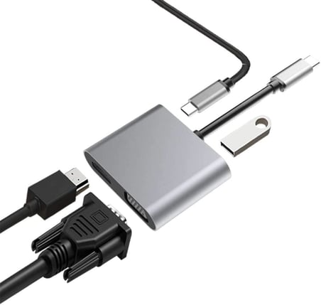8053 4İN1 USB C HDMI VGA adaptörü, USB C hub, 4K HDMI, 1080P VGA, USB 3.0, USB C PD şarj, Bütün Marka Modellere Uyumlu
