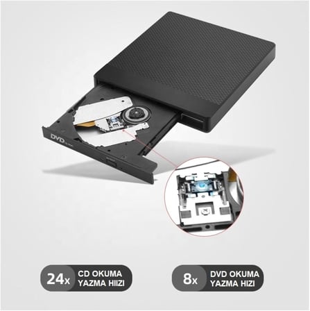 Harici DVD-RW USB 3.0 Sürücü, CD/DVD Yazıcı Okuyucu, Taşınabilir Optik Disk Drive, Windows ve Mac Uyumlu, Tak Çalıştır