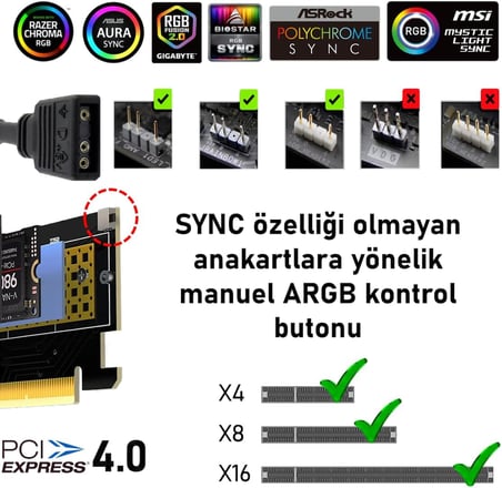 FAITH ONE ARGB M.2 NVMe (M-Key) to PCIe 4.0 X4 X8 X16 Dönüştürücü Çevirici Adaptör Kart