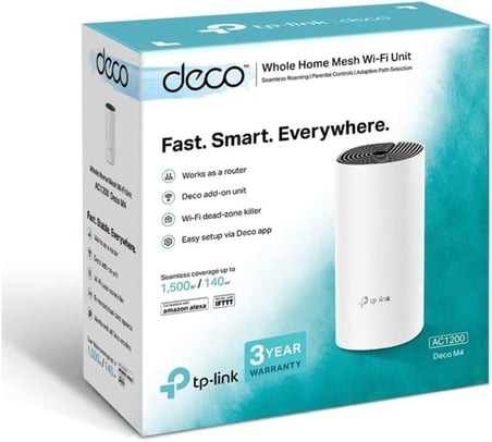 Deco M4 1-pack, AC1200 Mbps, Dual-Band, Gigabit Portları, 100 Cihaza Kadar Bağlanılabilirlik, Mobil Uygulama ile Kolay Kurulum, Wi-Fi 5 Mesh Sistemi