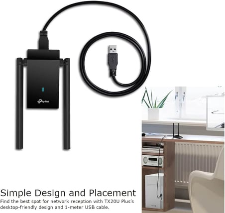 Archer TX20U Plus, AX1800 Mbps Çift Antenli Yüksek Kazanımlı Kablosuz USB Adaptör, 1 metre USB 3.0 kablosu, Beamforming, MU-MIMO, Düşük Gecikmeli Oyun Deneyimi, WPA3, Kolay Kurulum