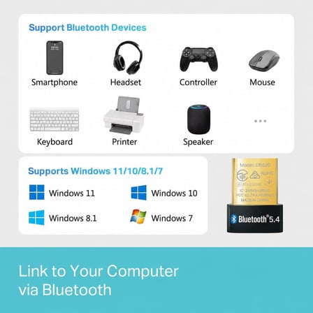 TP-Lınk UB500 Bluetooth 5.4 Nano USB Adaptör, PC Notebook Laptop İçin Mini Bluetooth V5.4 Dongle, Kulaklık Hoparlör Klavye Mouse Gamepad Bağlantı Adaptörü, Windows 11/10/8.1/8/7 Uyumlu Tak Çalıştır