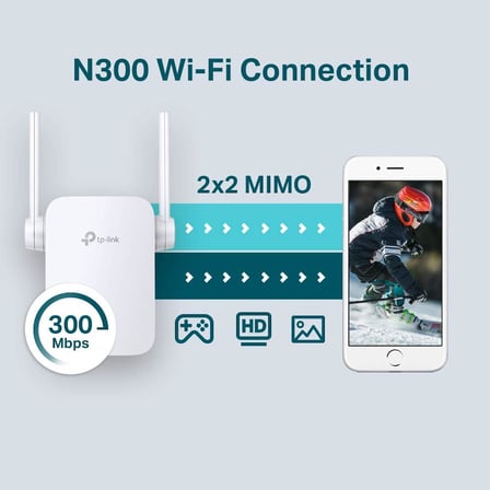 TL-WA855RE, N300 Mbps Wi-Fi Menzil Genişletici, 2 Harici Anten ve 1 Ethernet Bağlantı Noktalı Wi-Fi Güçlendirici/Hotspot, Access Point Modu, Tüm Wi-Fi Yönlendiriciler ile Çalışır