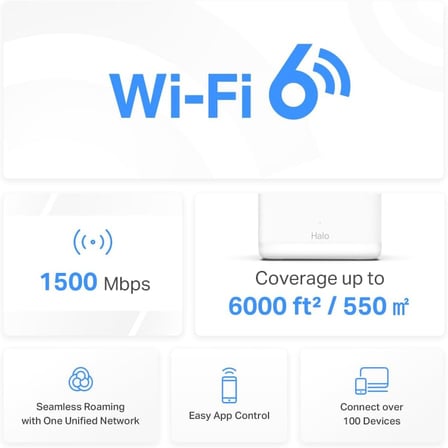 Halo H60X 2-pack, AX1500Mbps, Dual-Band, Gigabit Portları, 100'e Kadar Cihaz Bağlanabilir, 350 m²'ye Kadar Kapsama, Akıllı Bağlantı, Mobil Uygulama ile Kolay Kurulum, Wi-Fi 6 Mesh Sistemi