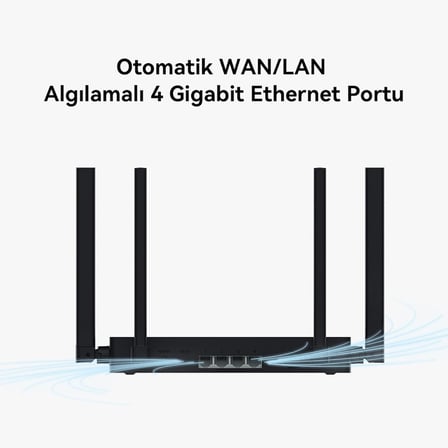 WiFi AX3S Router, Wi-Fi 6 AX3000 Gigabit Çift Bant Kablosuz Yönlendirici, 4 Adet Otomatik Uyarlanan WAN/LAN GE Portu, Wi-Fi Güçlendirici, HomeSec™ Ağ Güvenliği, Siyah Güvenliği, Beyaz