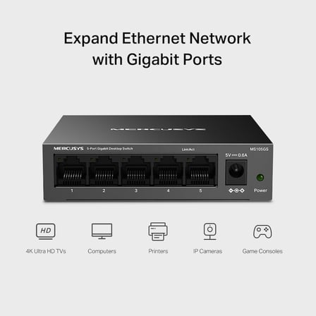 MS105GS, 5-Port Gigabit Desktop Switch