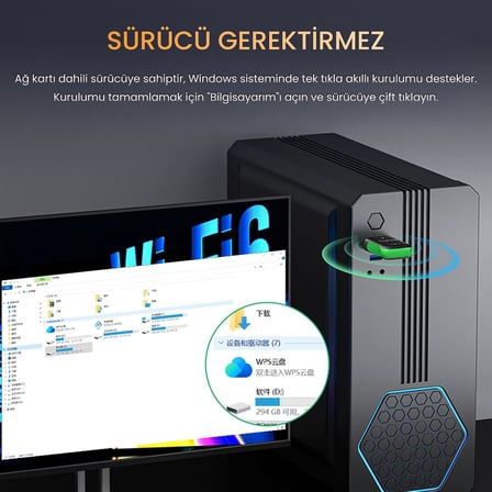 1100 Mbps Dual Band Wi-Fi 6 Alıcı ve Bluetooth 5.4 Adaptör Mini USB Dongle