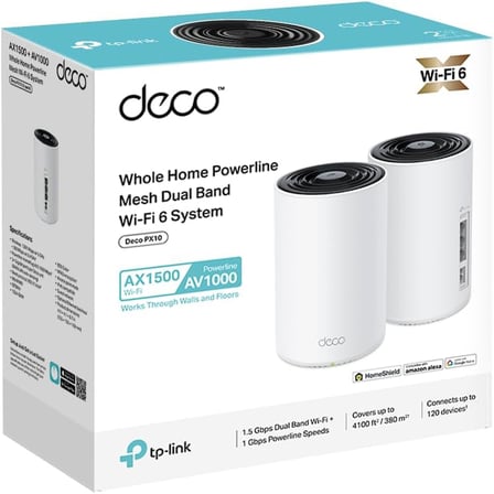 Deco PX10(2-pack) | AX1500 + AV1000 Hibrit Powerline Mesh Wi-Fi 6 Sistemi | Elektrik Hattı Üzerinden İnternet | Gigabit Port | Yapay Zeka Destekli | HomeShield Güvenlik | Tüm Ev Kapsama