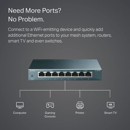 TL-SG108, 8-Port 10/100/1000 MBPS Gigabit Ethernet Switch 5 V Harici Güç Adaptörü