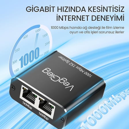 1 Giriş 2 Çıkış RJ45 Gigabit Ethernet Çoklayıcı Splitter Adaptör