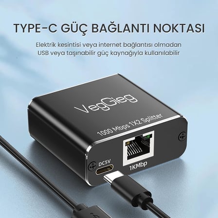 1 Giriş 2 Çıkış RJ45 Gigabit Ethernet Çoklayıcı Splitter Adaptör