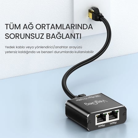 1 Giriş 2 Çıkış RJ45 Gigabit Ethernet Çoklayıcı Splitter Adaptör