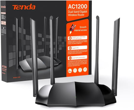 AC8 WLAN Dual Band Gigabit Router 1200Mbit/s (867Mbit/s 5GHz + 300Mbit/s 2.4GHz, 4 Gigabit Port, Mu-MIMO,4 * 6dBi Harici Anten, Uygulama Kontrolü, IPV6) Siyah