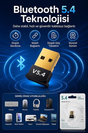USB Bluetooth Dongle Pc Laptop Kablosuz Bluetooth 5.4 Adaptör V5.4 Bluetooth Aparatı