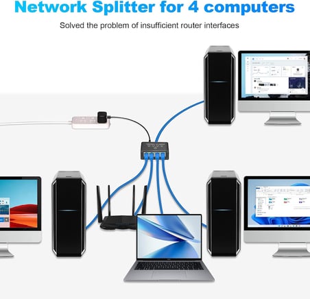 Gigabit Ethernet Splitter LAN Switch 4 Port, Tip C Güç Kablosu, 1000Mbps RJ45 Ağ Dağıtıcı, Bilgisayar, Laptop, Router, TV Kutusu İçin
