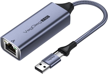 USB-A ve Type-C 2.5G Gigabit Ethernet Dönüştürücü Adaptör