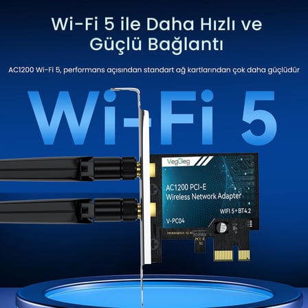 AX1200 Wi-Fi 5 Alıcı ve Bluetooth 4.2 Adaptör 5DB Dual Anten PCIe Wifi Ağ Kartı