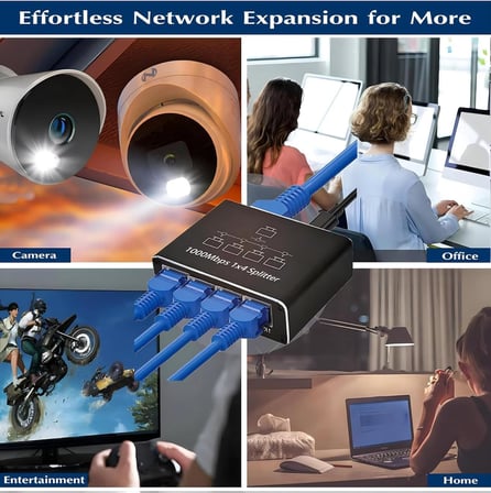 Ethernet Splitter, Gigabit Ağ Bölücü, Bilgisayar, Hub, Anahtar, Yönlendirici 1x4 Portlu, Evrensel Ağ Genişletici, USB-C Güç Girişli, 1000Mbps RJ45 LAN İnternet Splitter Eşzamanlı Çalışma