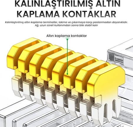 CAT5e RJ45 Jack Ethernet Konnektörü Altın Kaplama 100 Adet