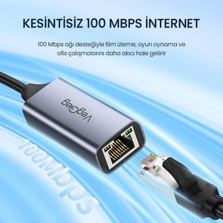 USB Type-C 100Mbps Rj45 Lan Ethernet İnternet Çevirici Dönüştürücü
