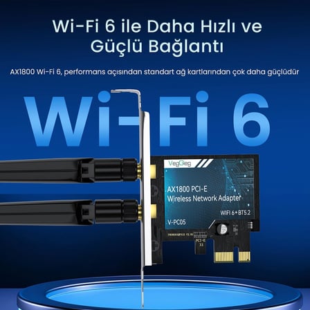 AX1800 Wi-Fi 6 Alıcı ve Bluetooth 5.2 Adaptör 5DB Dual Anten PCIe Wifi Ağ Kartı