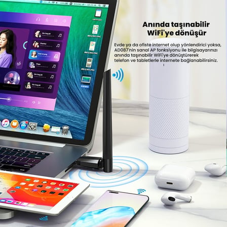 AD087 Bluetooth 5.0 Adaptör - 600Mbps Dual Band WiFi Alıcı Verici Access Point