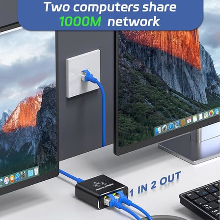 Ethernet Splitter 1 ila 2, Gigabit Ağ Bölücü, RJ45 LAN İnternet Bölücü, Bilgisayar, Anahtar, Yönlendirici, ADSL, Set Üstü Kutu, Dijital TV (Aynı anda çalışıyor için LAI Splitter)
