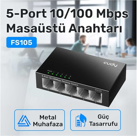 FS105 5-Port 10/100Mbps Metal Kasa Masaüstü Switch, Tak ve Çalıştır, Duvara Monte Edilebilir Tasarım, Fansız Sessiz Çalışma, Ev ve Ofis için Ethernet Çoklayıcı